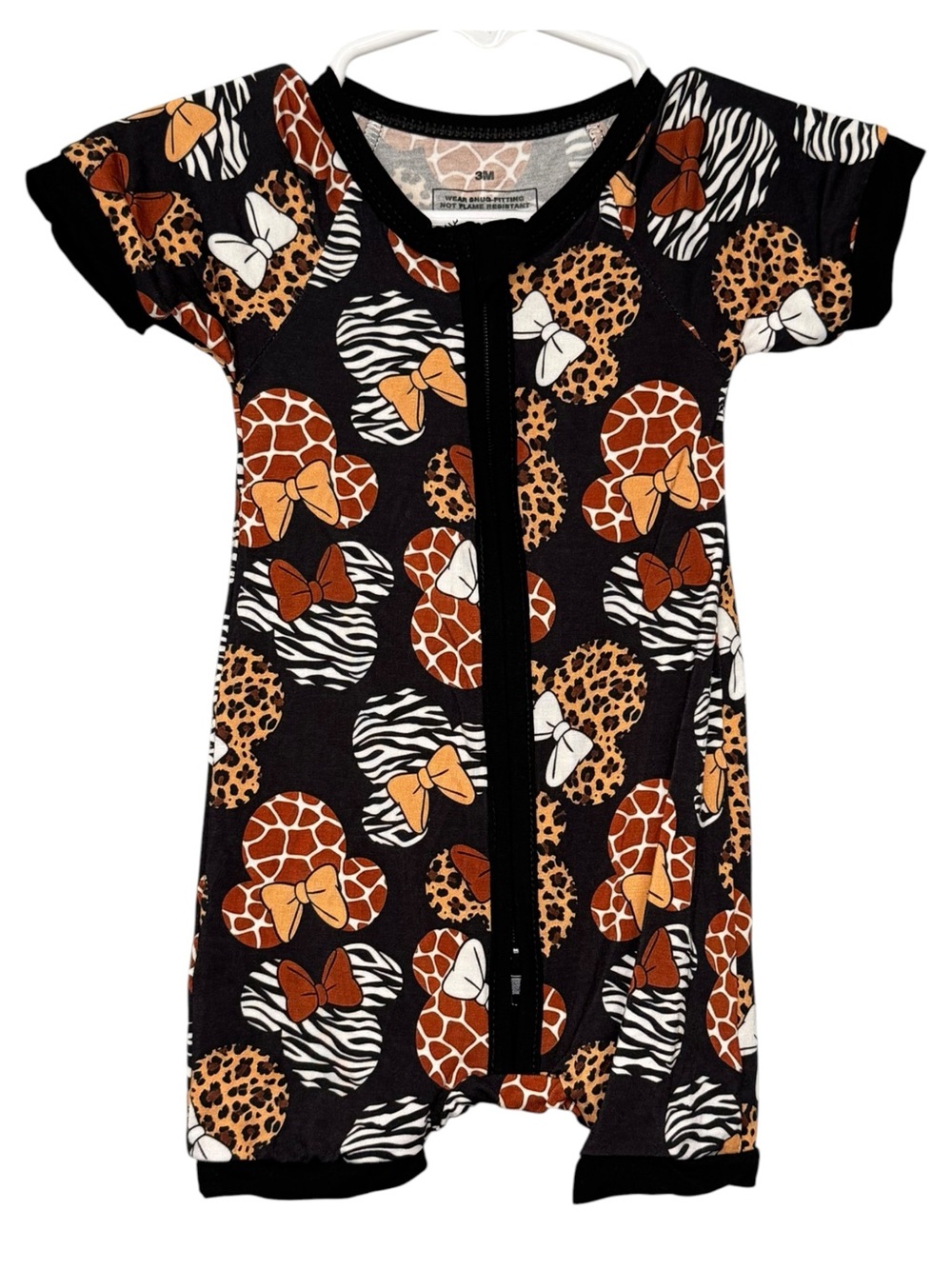 Black Baby Romper with Animal Print Bows